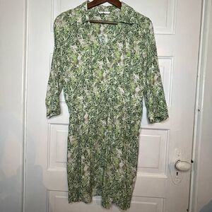 Cabi Womens Green Leaf Print 3/4 Sleeve V Neck Faux Wrap Dress
